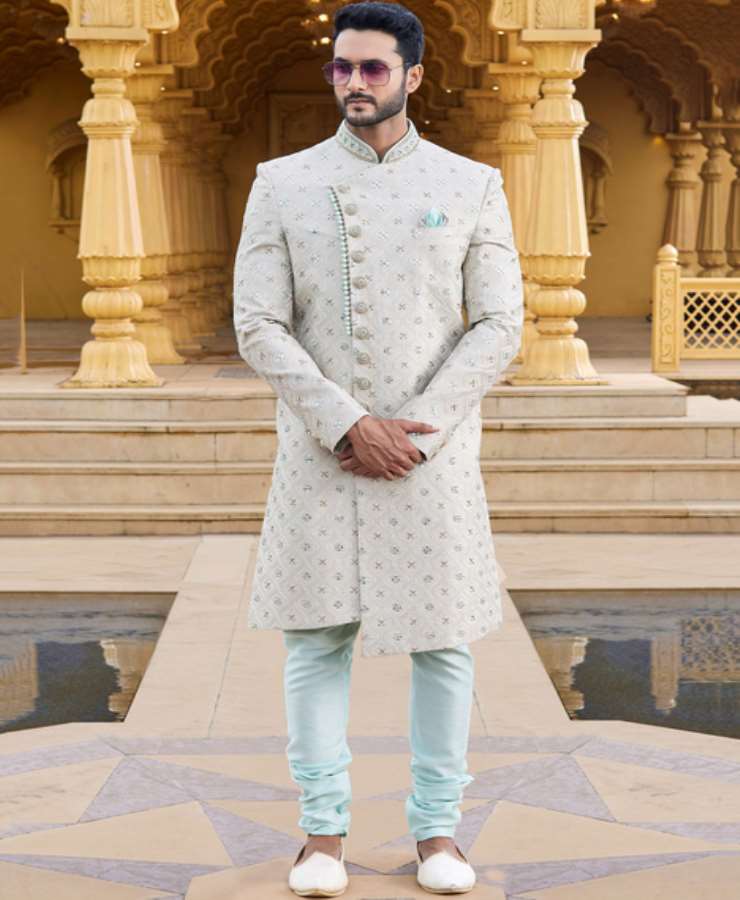 Golden Zari Embroidered Sherwani